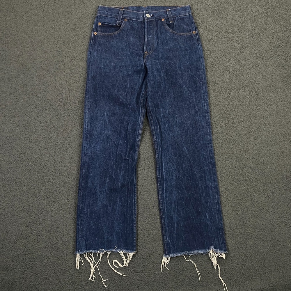 VTG 80s Levis 701 Jeans FITS 27x27 Blue Button Fly Raw Hem Student Fit Made USA